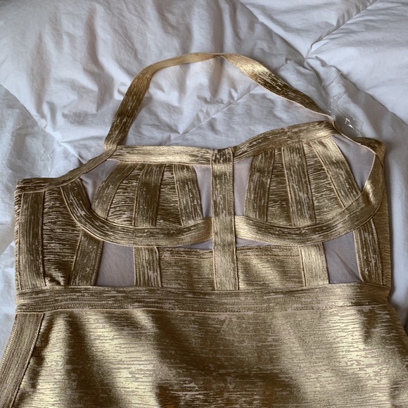 Heavy and structured metallic dress, body con, gold. - Picture 2 of 8